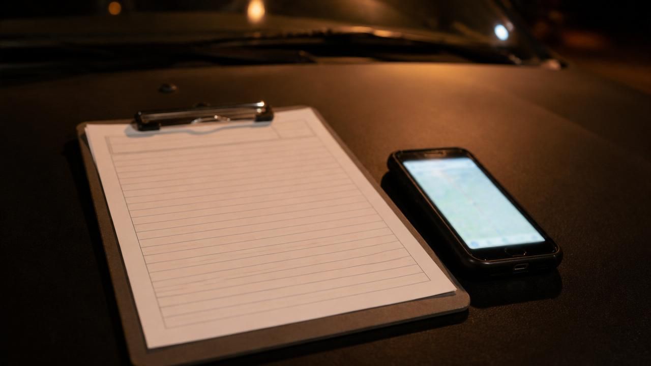 Sacramento patrol Daily Activity Report clipboard and GPS tour map on the hood of a marked patrol SUV.