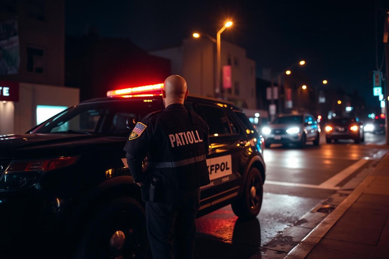 Marked security patrol officer on shift in Natomas, CA