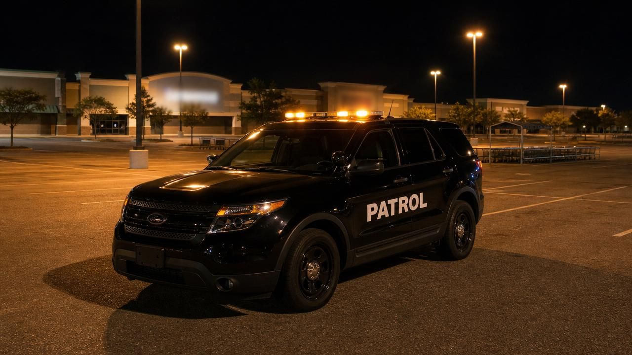 Retail security patrol near me Elk Grove — Stormhammer SUV at Elk Grove shopping center, Laguna Blvd, 95758
