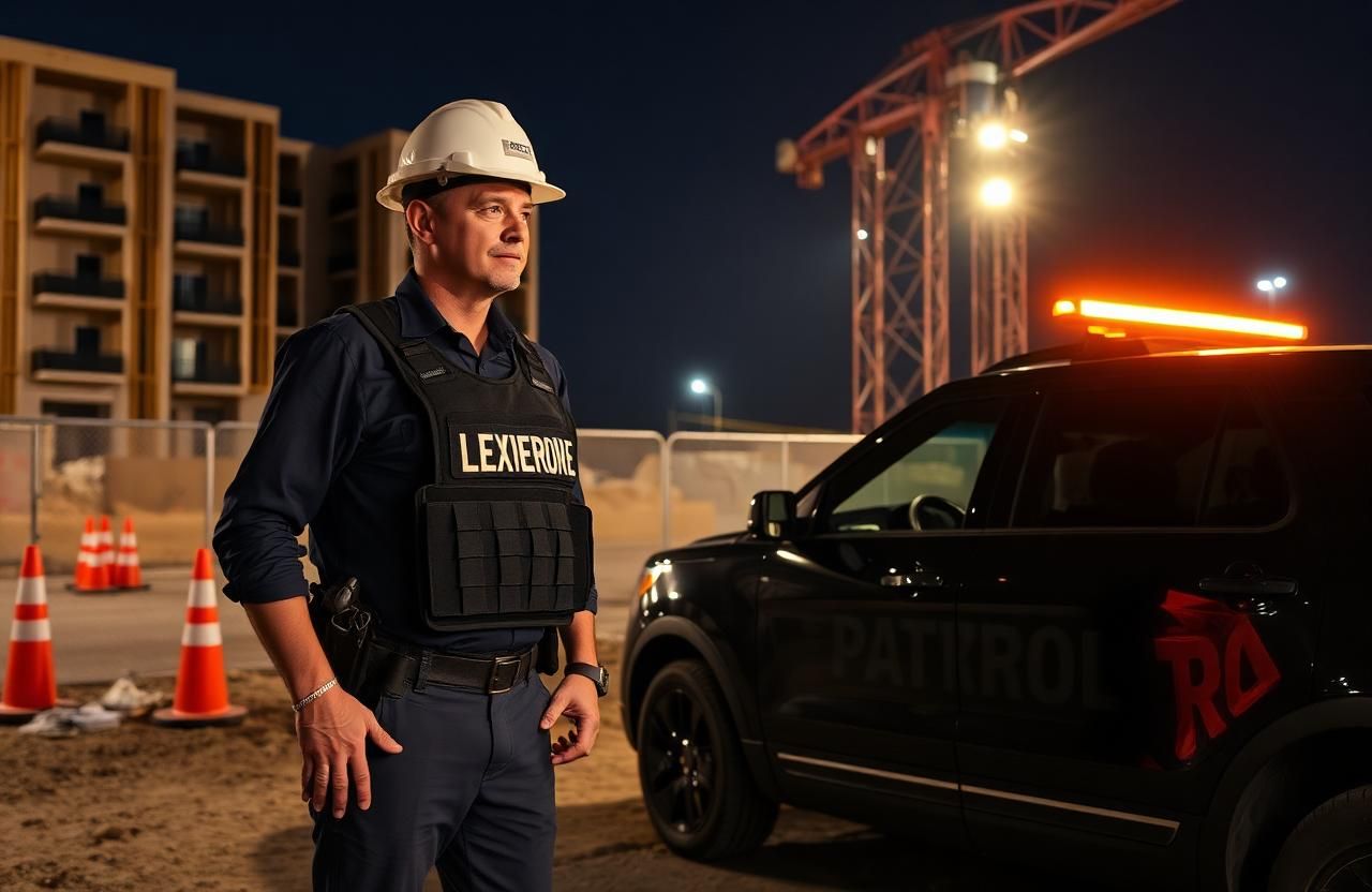 Construction site security Elk Grove — Stormhammer officer at framed apartment site, Bruceville Rd, 95757