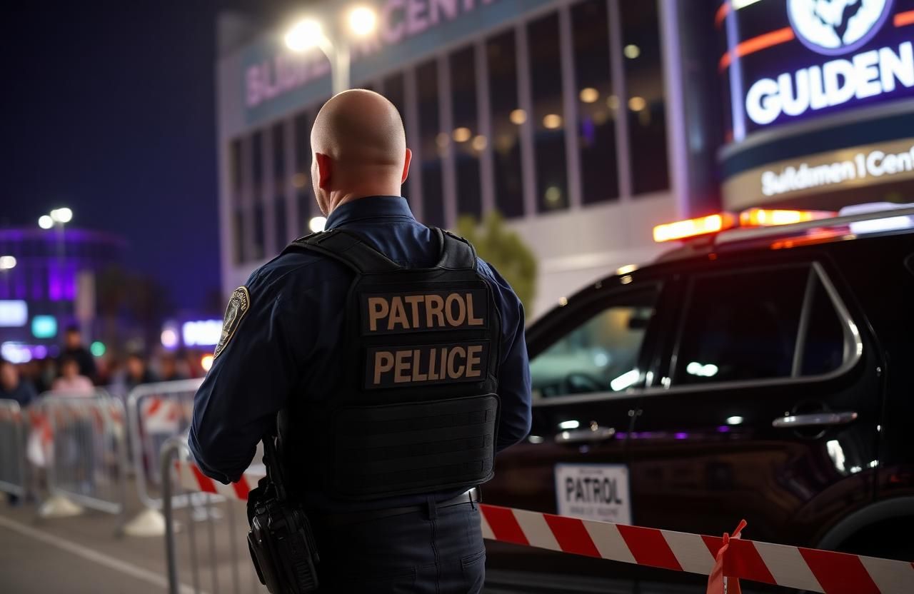 Concert event security Sacramento — Stormhammer officer at Golden 1 Center crowd barricades, 95814