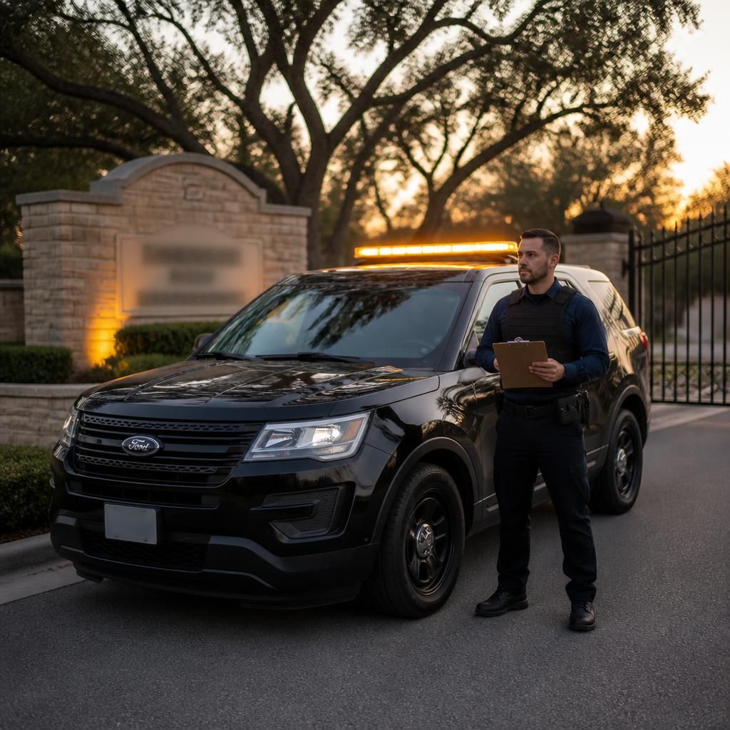 HOA gated community security El Dorado Hills — Stormhammer officer at Serrano gatehouse, 95762