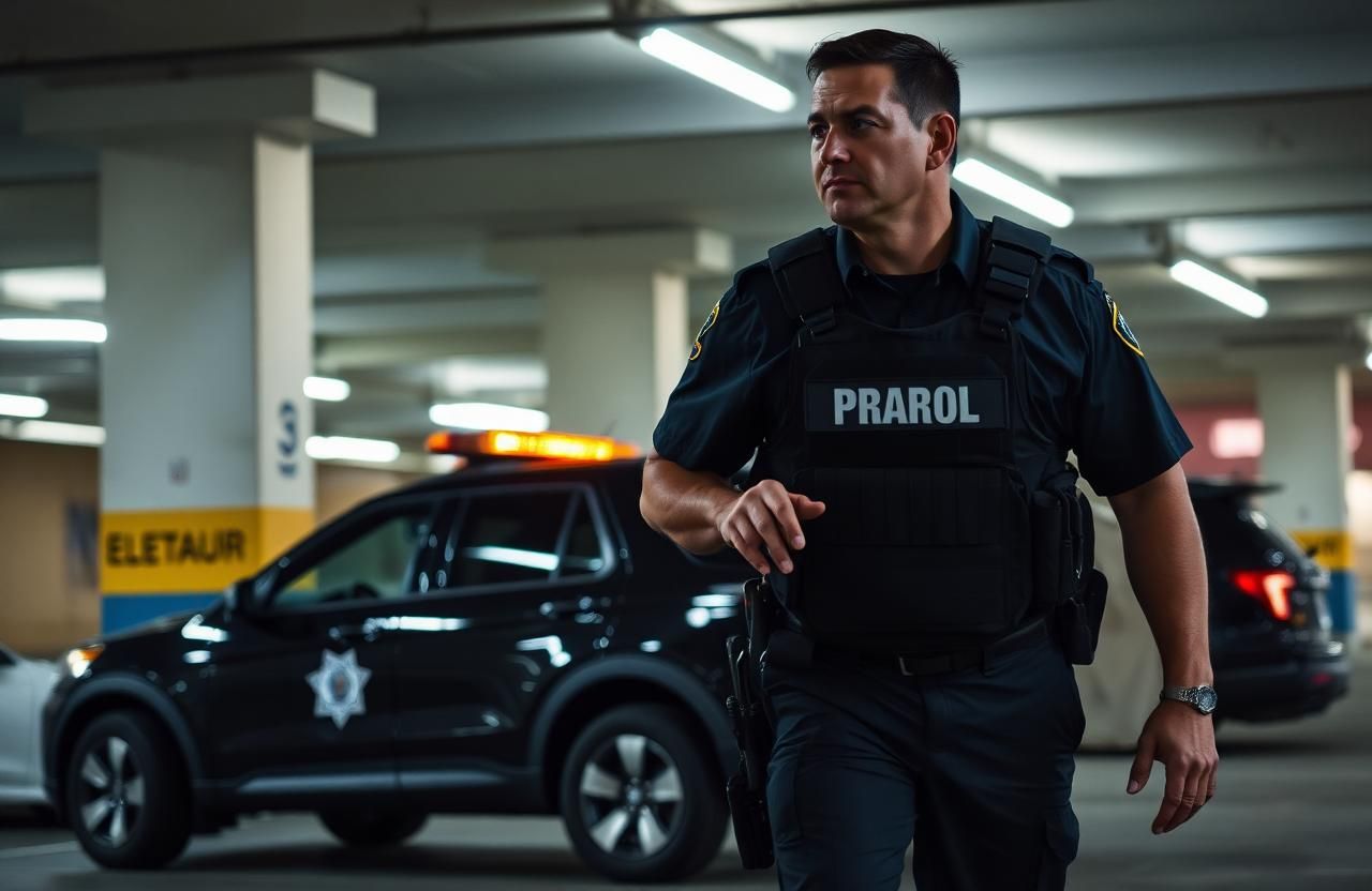 Hospital security guard Sacramento — Stormhammer officer in medical parking garage, Stockton Blvd, 95817