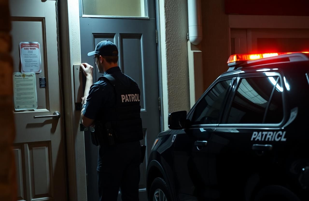 Nightly lockup check security patrol Sacramento — Stormhammer officer door-shake on R Street back door, 95811