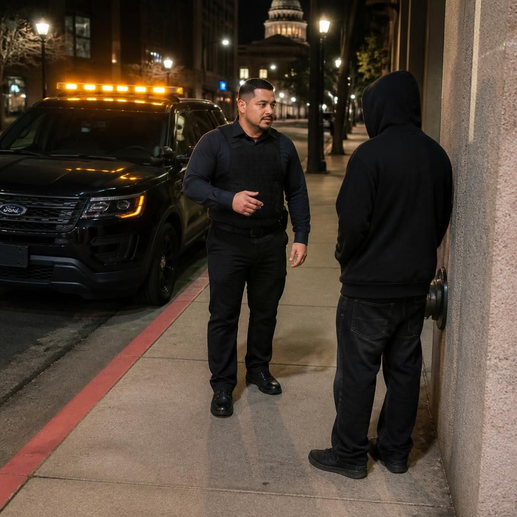 Suspicious person response patrol Sacramento — Stormhammer officers engaging person at apartment lot, Meadowview Rd, 95832