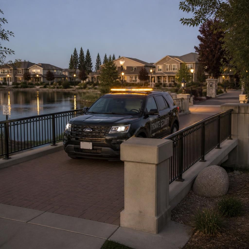 Community patrol Laguna West Elk Grove — Stormhammer SUV on bridge, 95758