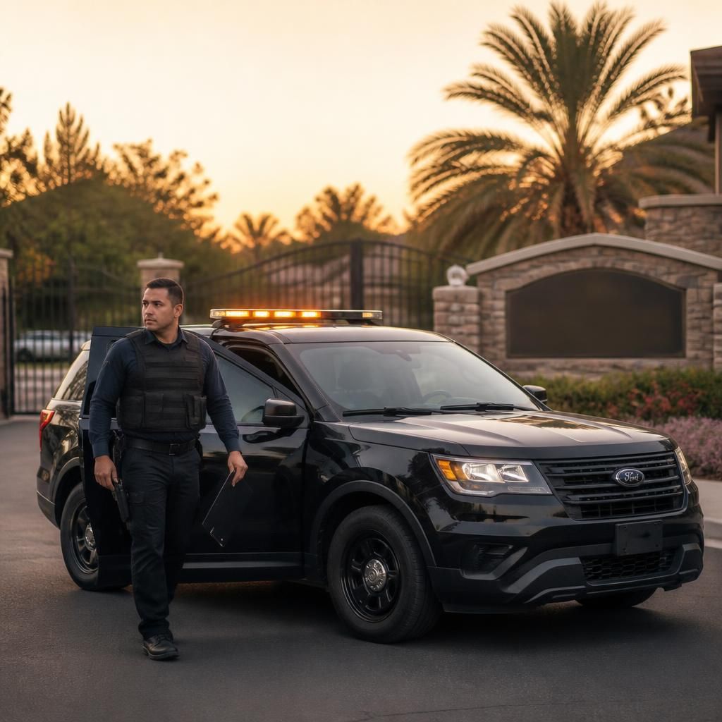 HOA gated community security Pocket Greenhaven Sacramento — Stormhammer SUV at gate, Pocket Road, 95831