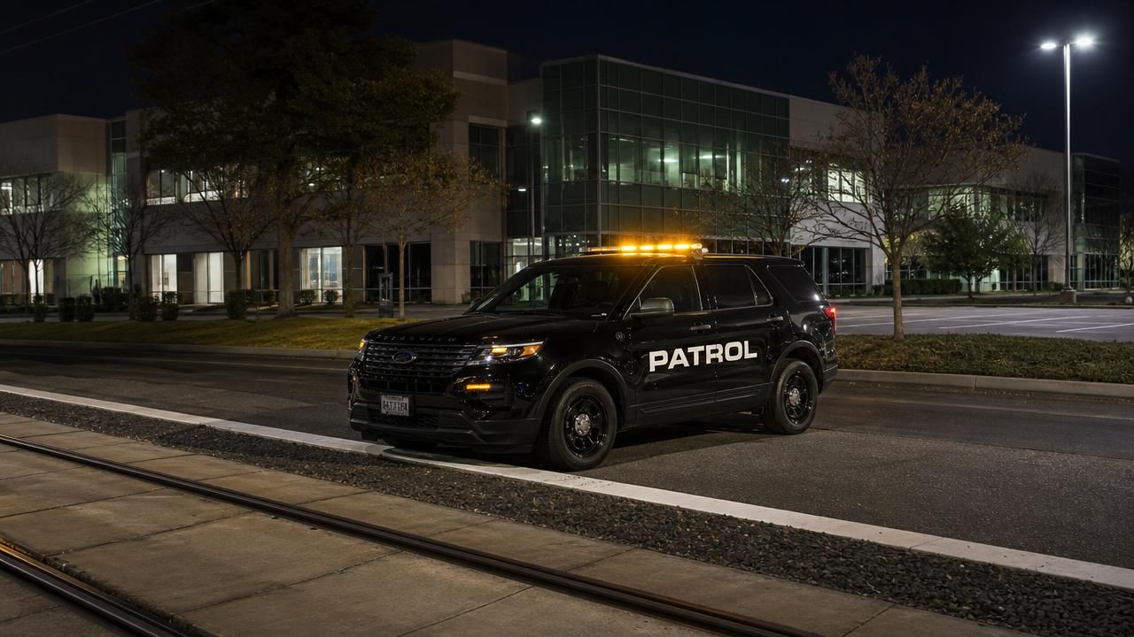 Business sweep patrol near me Rancho Cordova — Stormhammer SUV at office park, Folsom Blvd, 95670