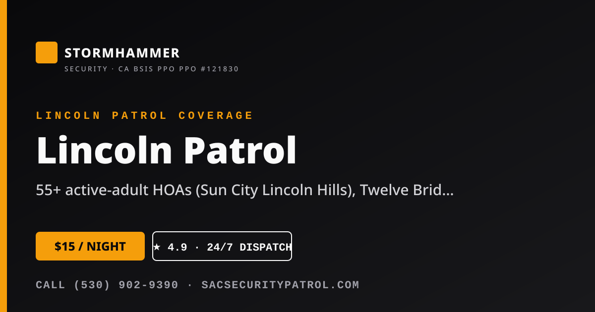 Stormhammer Security, Inc. marked patrol SUV on nightly security patrol tour in Lincoln